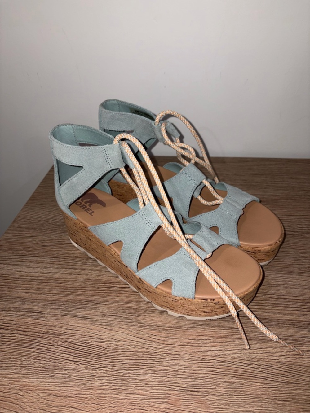 Sorel Wedge Lace-Up Sandals in Light Blue